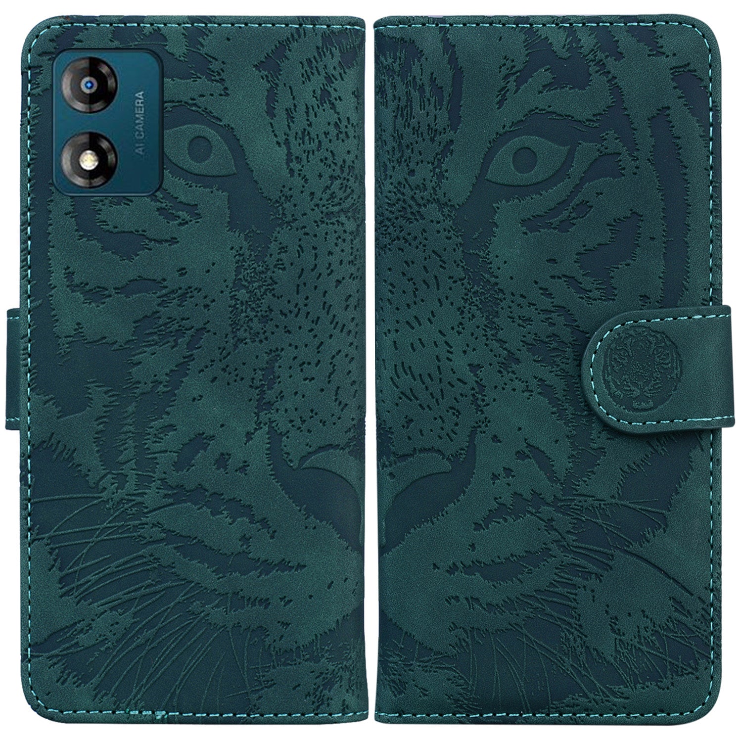 For Motorola Moto E13 4G Phone Case Tiger Imprinted PU Leather Cover Wallet Stand Protective Case