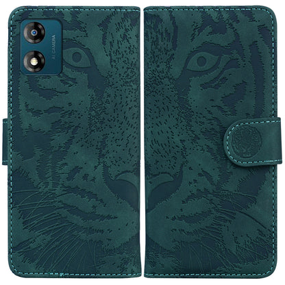 For Motorola Moto E13 4G Phone Case Tiger Imprinted PU Leather Cover Wallet Stand Protective Case