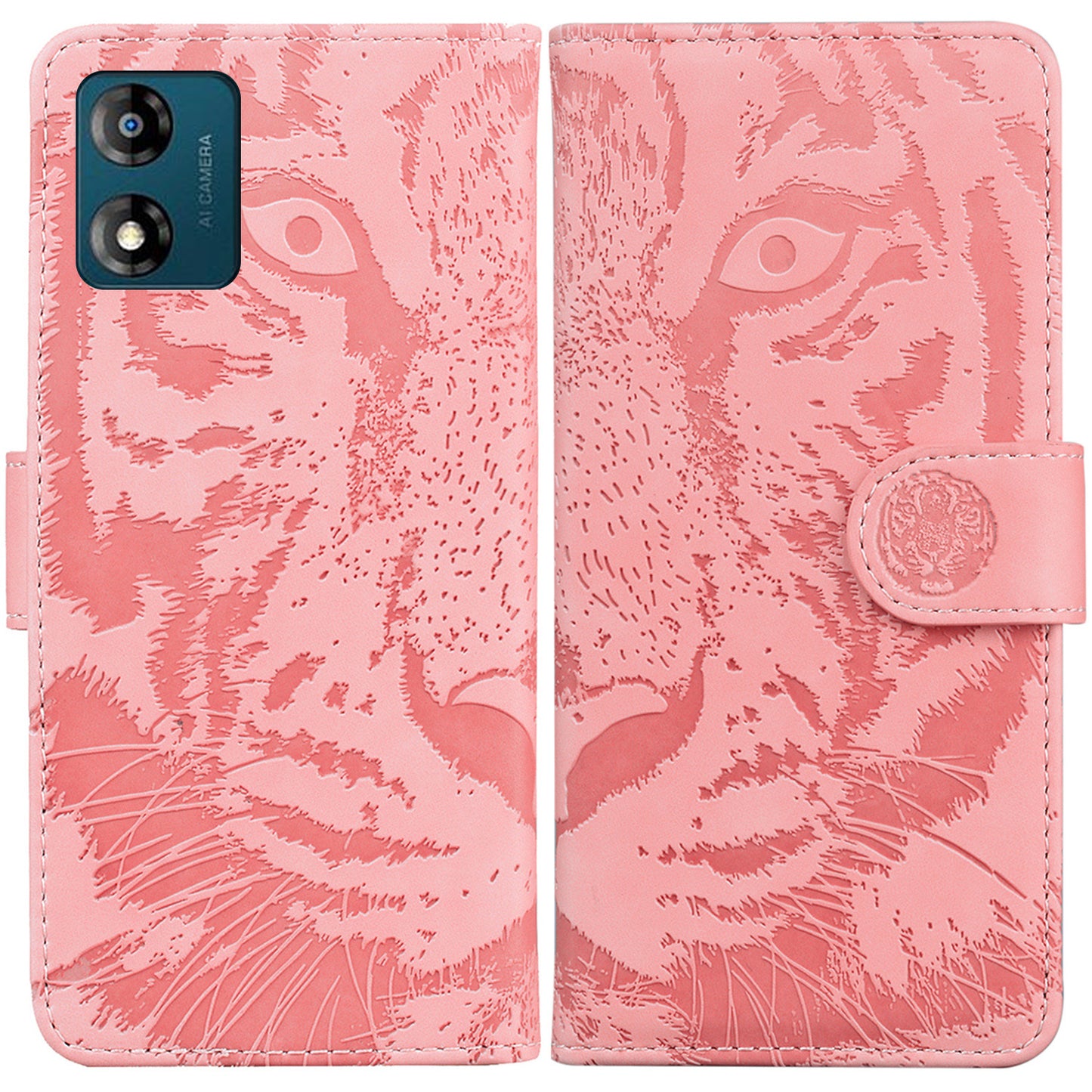 For Motorola Moto E13 4G Phone Case Tiger Imprinted PU Leather Cover Wallet Stand Protective Case