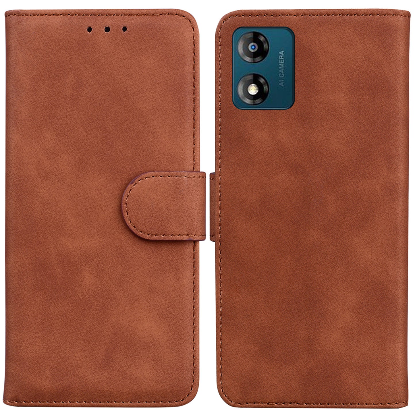 For Motorola Moto E13 4G Shockproof PU Leather Case Solid Color Wallet Phone Cover with Stand