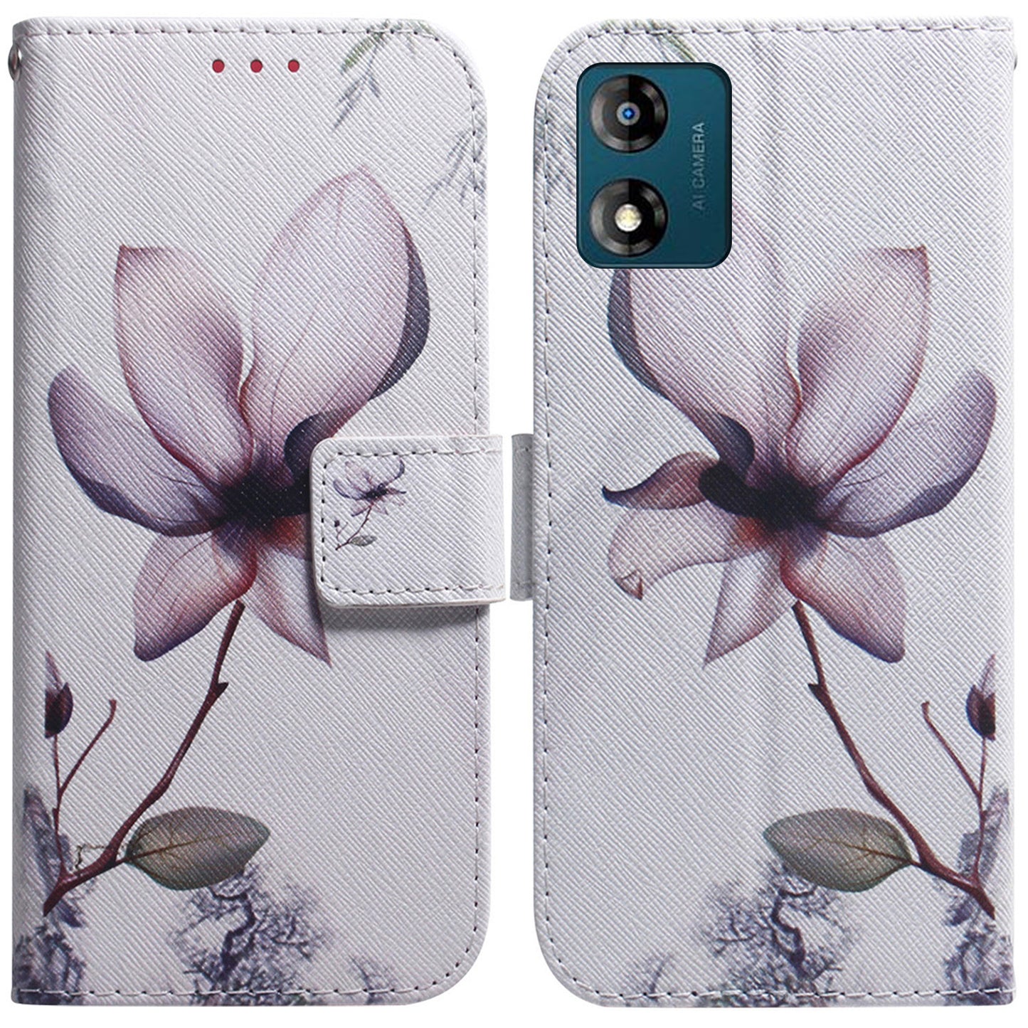 Wallet Phone Case for Motorola Moto E13 4G Pattern Printing Anti-Drop Leather Cover with Strap