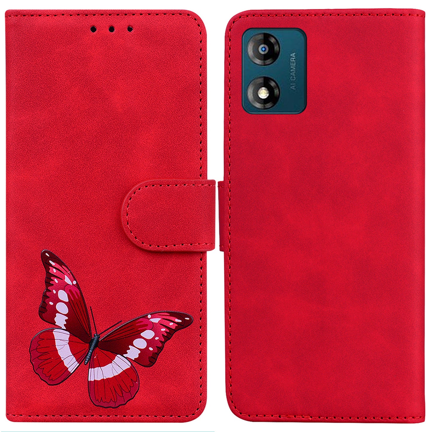 For Motorola Moto E13 4G PU Leather Flip Stand Cover Butterfly Printing Wallet Phone Case