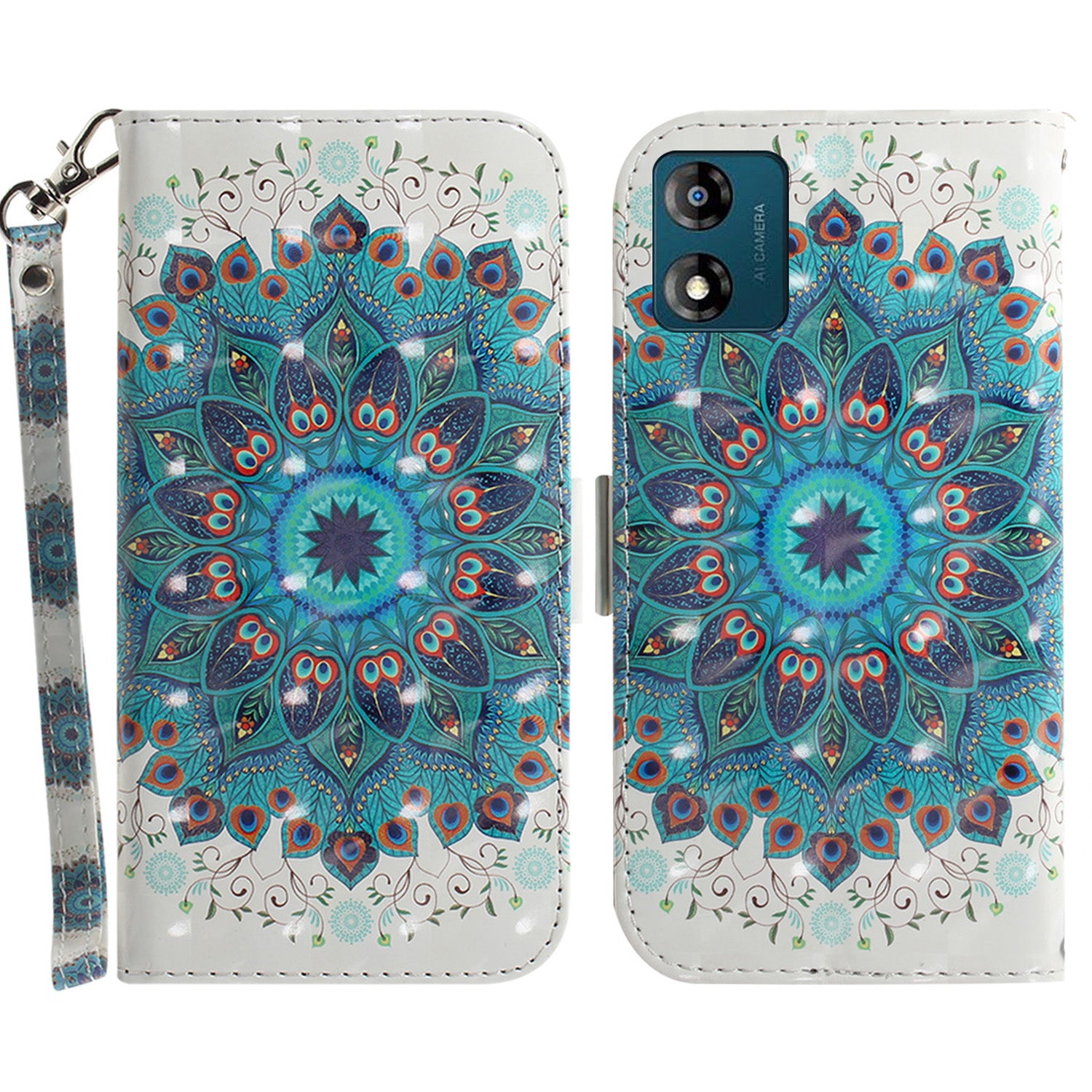 For Motorola Moto E13 4G PU Leather Phone Case Pattern Printing Wallet Stand Protective Cover with Strap