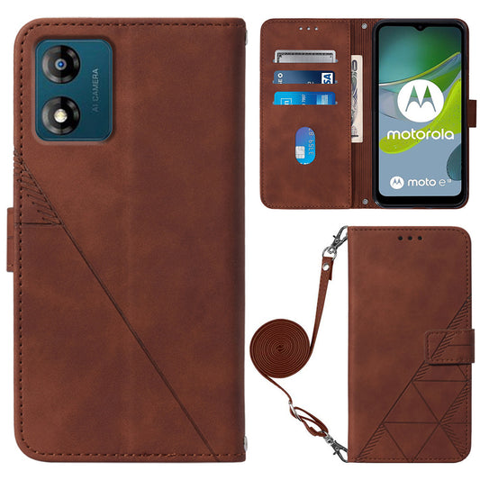 YB Imprinting Series-2 Anti-Drop Case for Motorola Moto E13 4G Imprinted Lines Phone Case Leather Flip Cover