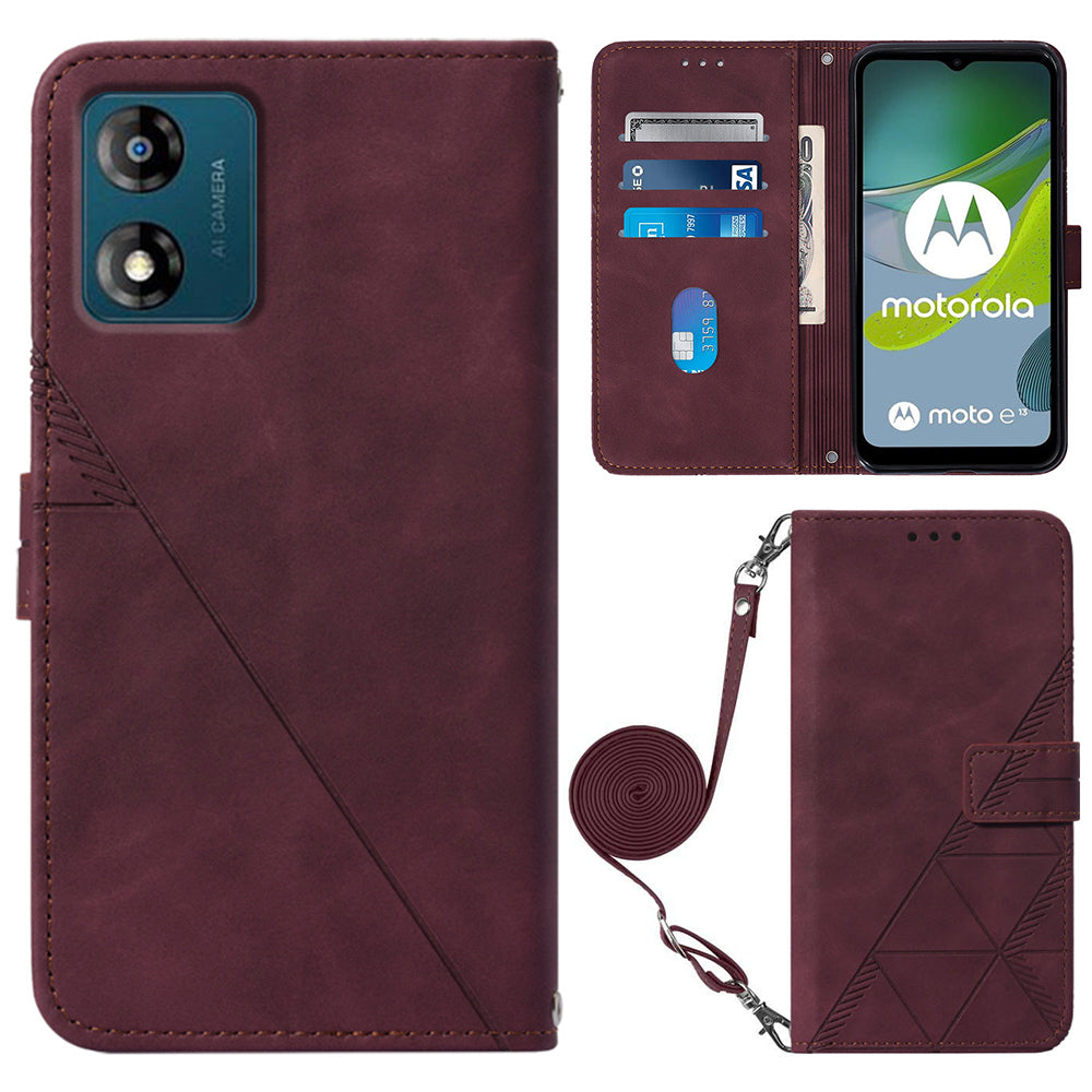 YB Imprinting Series-2 Anti-Drop Case for Motorola Moto E13 4G Imprinted Lines Phone Case Leather Flip Cover