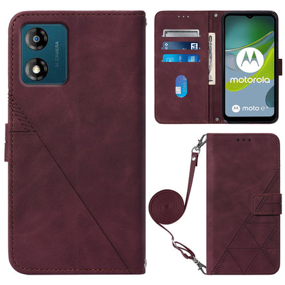 YB Imprinting Series-2 Anti-Drop Case for Motorola Moto E13 4G Imprinted Lines Phone Case Leather Flip Cover