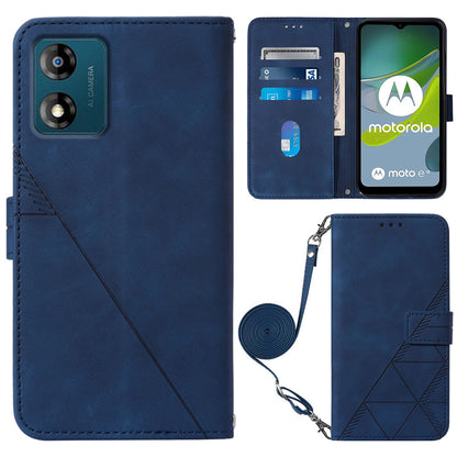 YB Imprinting Series-2 Anti-Drop Case for Motorola Moto E13 4G Imprinted Lines Phone Case Leather Flip Cover