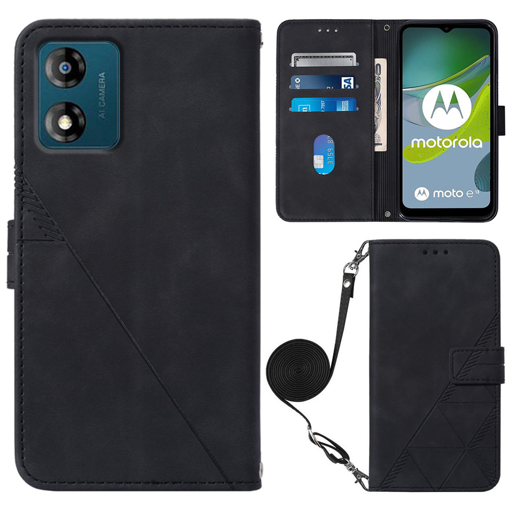 YB Imprinting Series-2 Anti-Drop Case for Motorola Moto E13 4G Imprinted Lines Phone Case Leather Flip Cover