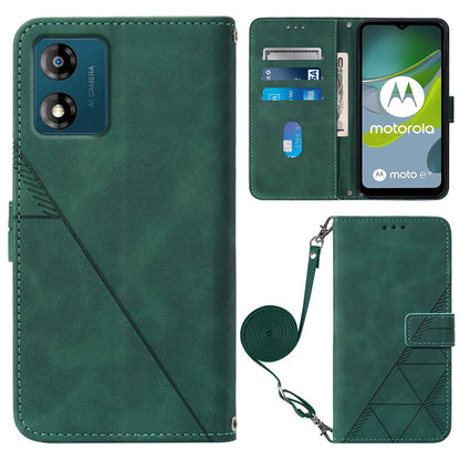 YB Imprinting Series-2 Anti-Drop Case for Motorola Moto E13 4G Imprinted Lines Phone Case Leather Flip Cover