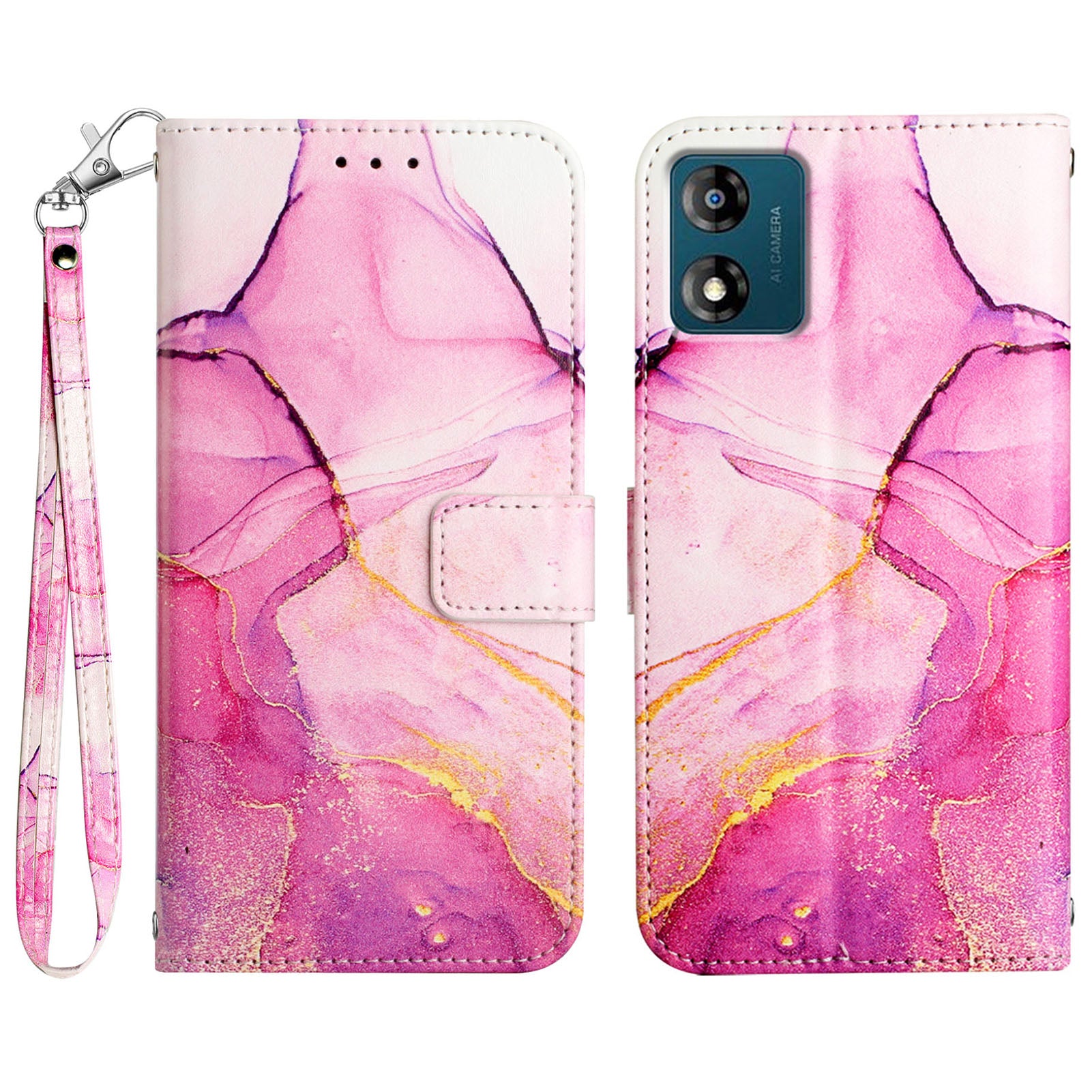 YB Pattern Printing Leather Series-5 Phone Case for Motorola Moto E13 4G Wallet Marble Pattern Cover