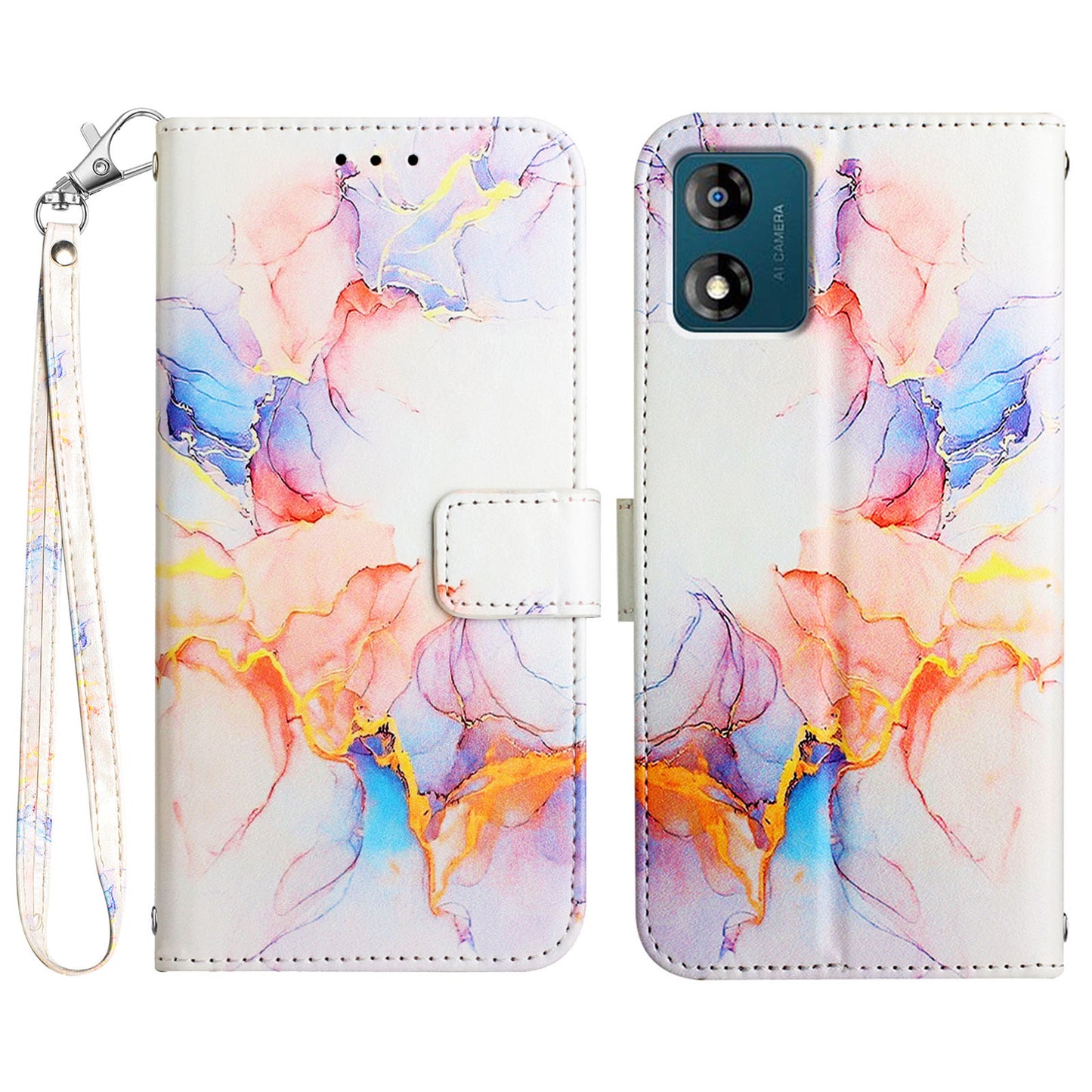 YB Pattern Printing Leather Series-5 Phone Case for Motorola Moto E13 4G Wallet Marble Pattern Cover