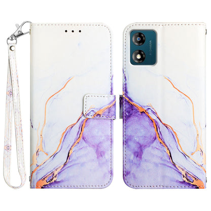 YB Pattern Printing Leather Series-5 Phone Case for Motorola Moto E13 4G Wallet Marble Pattern Cover