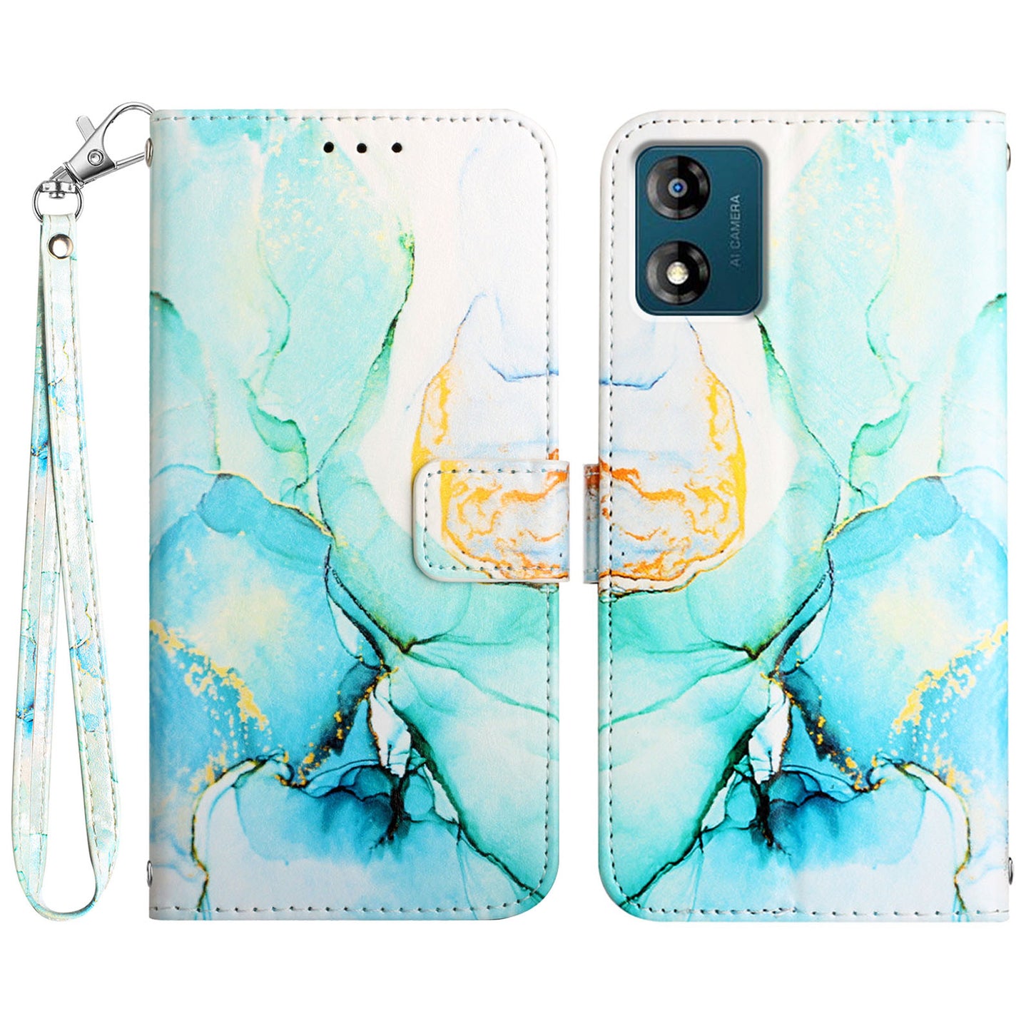 YB Pattern Printing Leather Series-5 Phone Case for Motorola Moto E13 4G Wallet Marble Pattern Cover