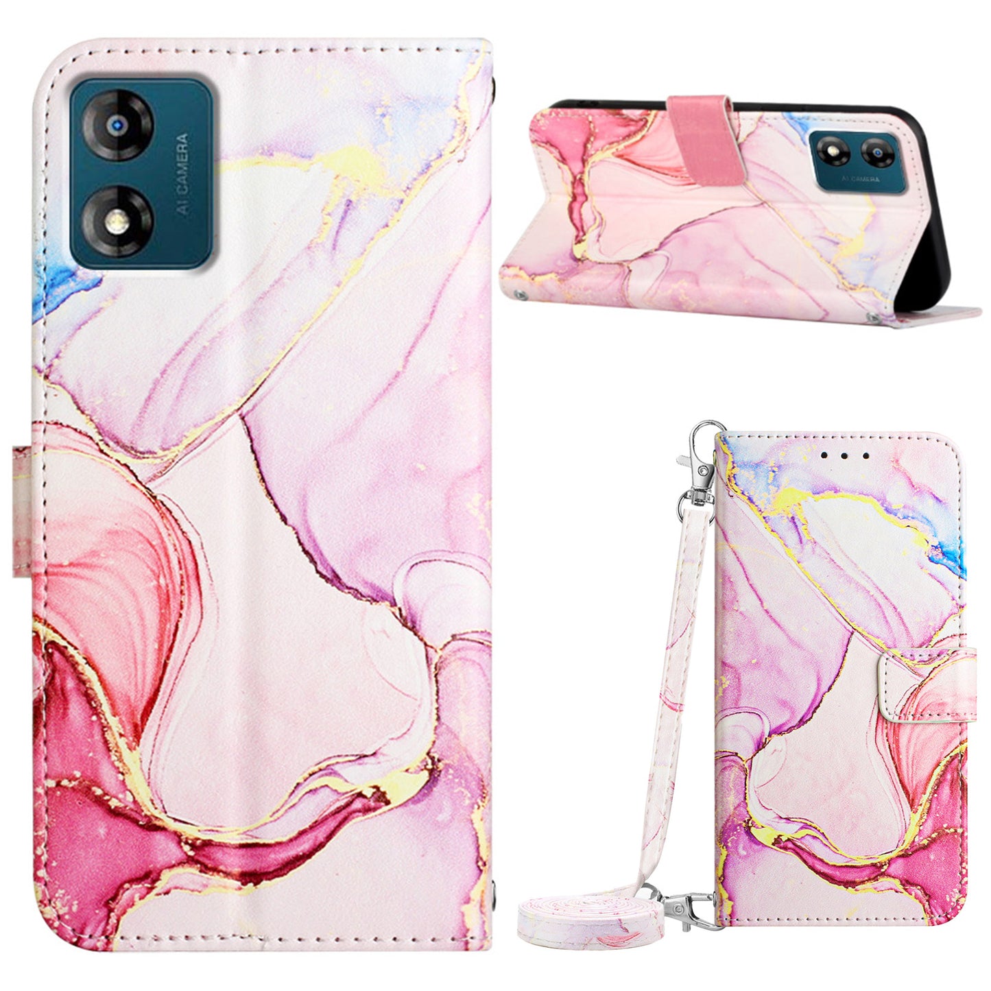 YB Pattern Printing Leather Series-6 For Motorola Moto E13 4G Marble Pattern Wallet Phone Case PU Leather Cover