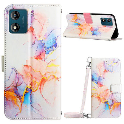 YB Pattern Printing Leather Series-6 For Motorola Moto E13 4G Marble Pattern Wallet Phone Case PU Leather Cover