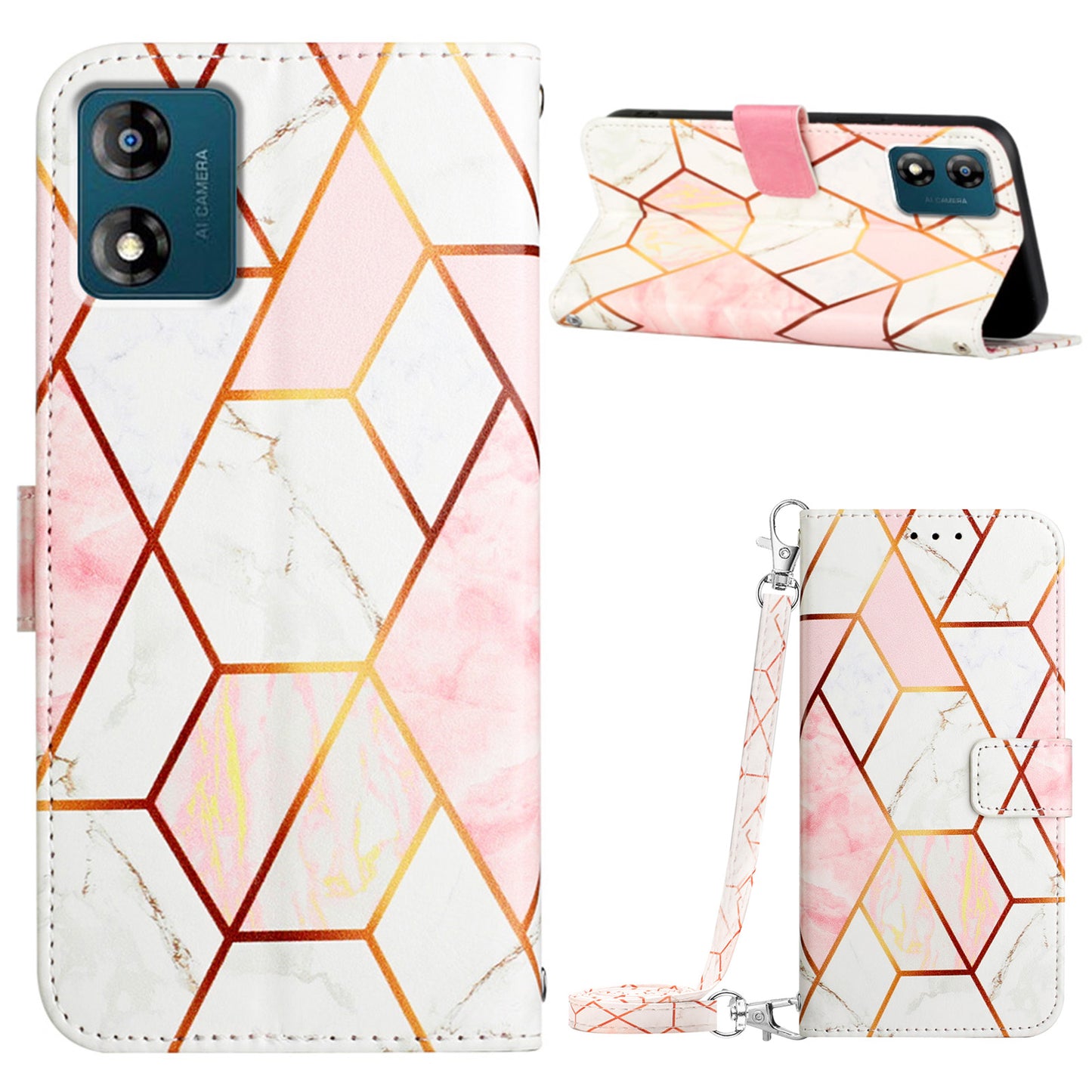 YB Pattern Printing Leather Series-6 For Motorola Moto E13 4G Marble Pattern Wallet Phone Case PU Leather Cover