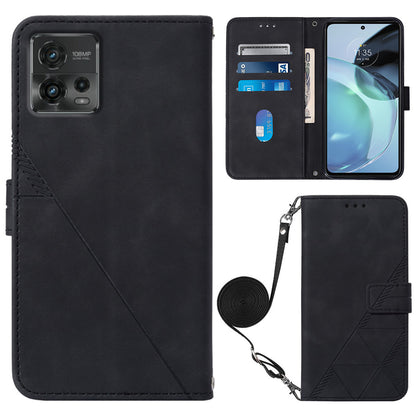 YB Imprinting Series-2 Flip Case for Motorola Moto G72 4G / 5G Imprinted Lines Phone Case Leather Cover