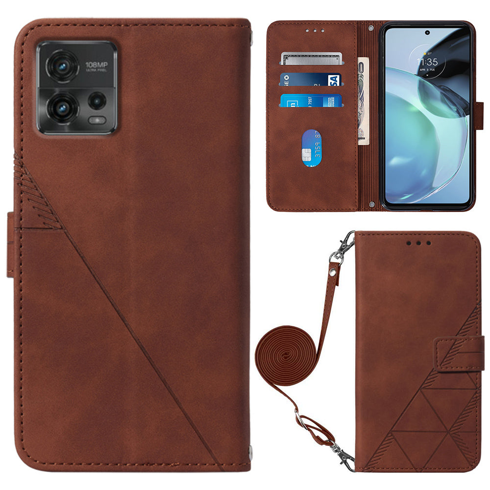 YB Imprinting Series-2 Flip Case for Motorola Moto G72 4G / 5G Imprinted Lines Phone Case Leather Cover