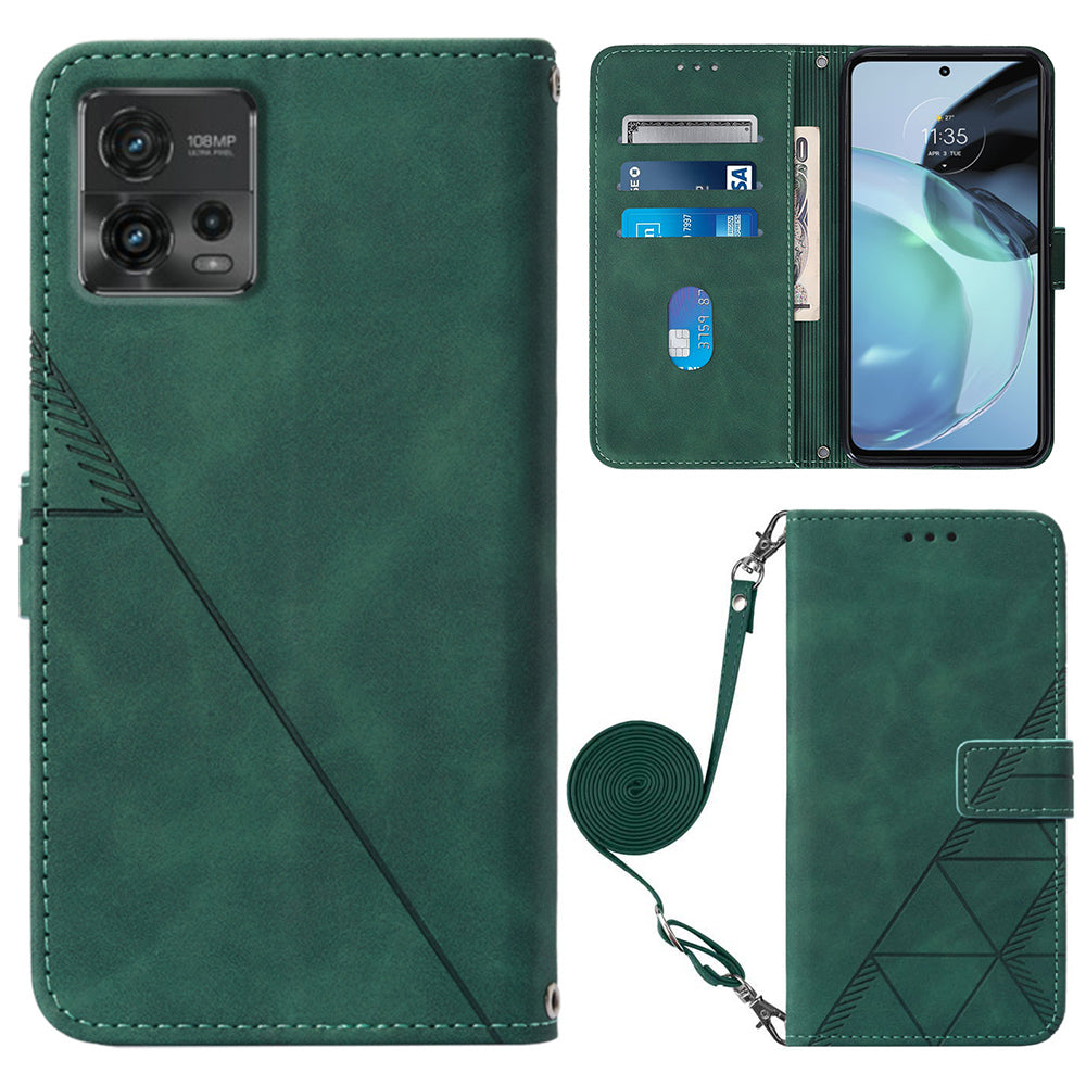 YB Imprinting Series-2 Flip Case for Motorola Moto G72 4G / 5G Imprinted Lines Phone Case Leather Cover