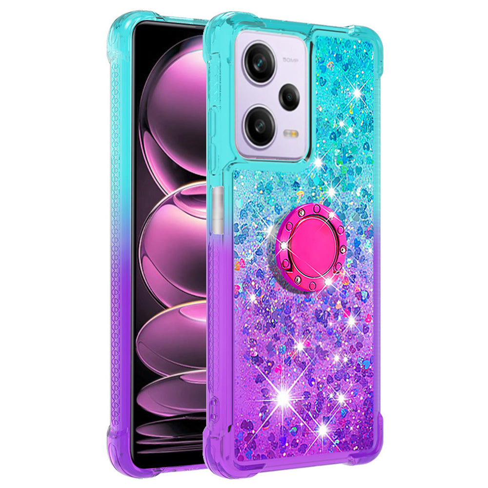 For Xiaomi Redmi Note 12 Pro 5G / Note 12 Pro Speed 5G / Poco X5 Pro 5G YB Quicksand Series-8 Phone Case Gradient Quicksand Ring Kickstand TPU Cover