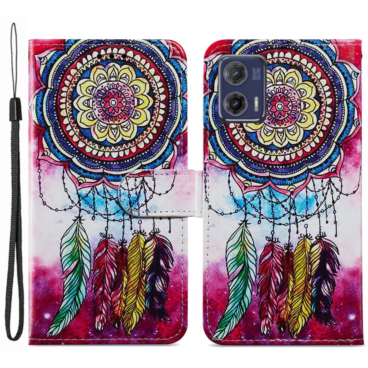 For Motorola Moto G73 5G Pattern Printing Leather Flip Phone Case Stand Wallet Cover with Strap