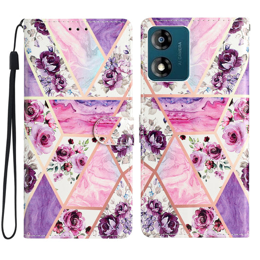 For Motorola Moto E13 4G PU Leather Pattern Printing Phone Case Stand Wallet Flip Phone Cover with Strap