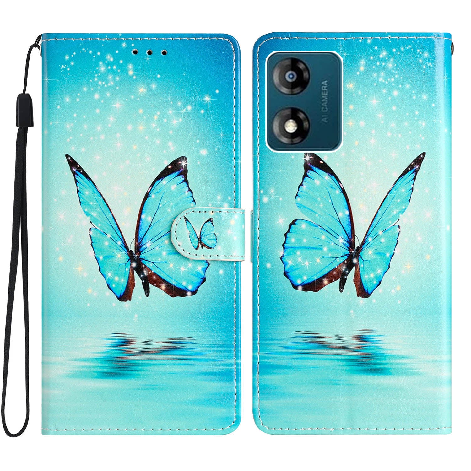 For Motorola Moto E13 4G PU Leather Pattern Printing Phone Case Stand Wallet Flip Phone Cover with Strap