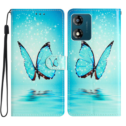 For Motorola Moto E13 4G PU Leather Pattern Printing Phone Case Stand Wallet Flip Phone Cover with Strap