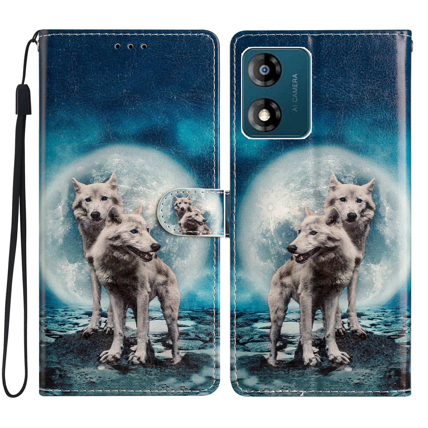 For Motorola Moto E13 4G PU Leather Pattern Printing Phone Case Stand Wallet Flip Phone Cover with Strap