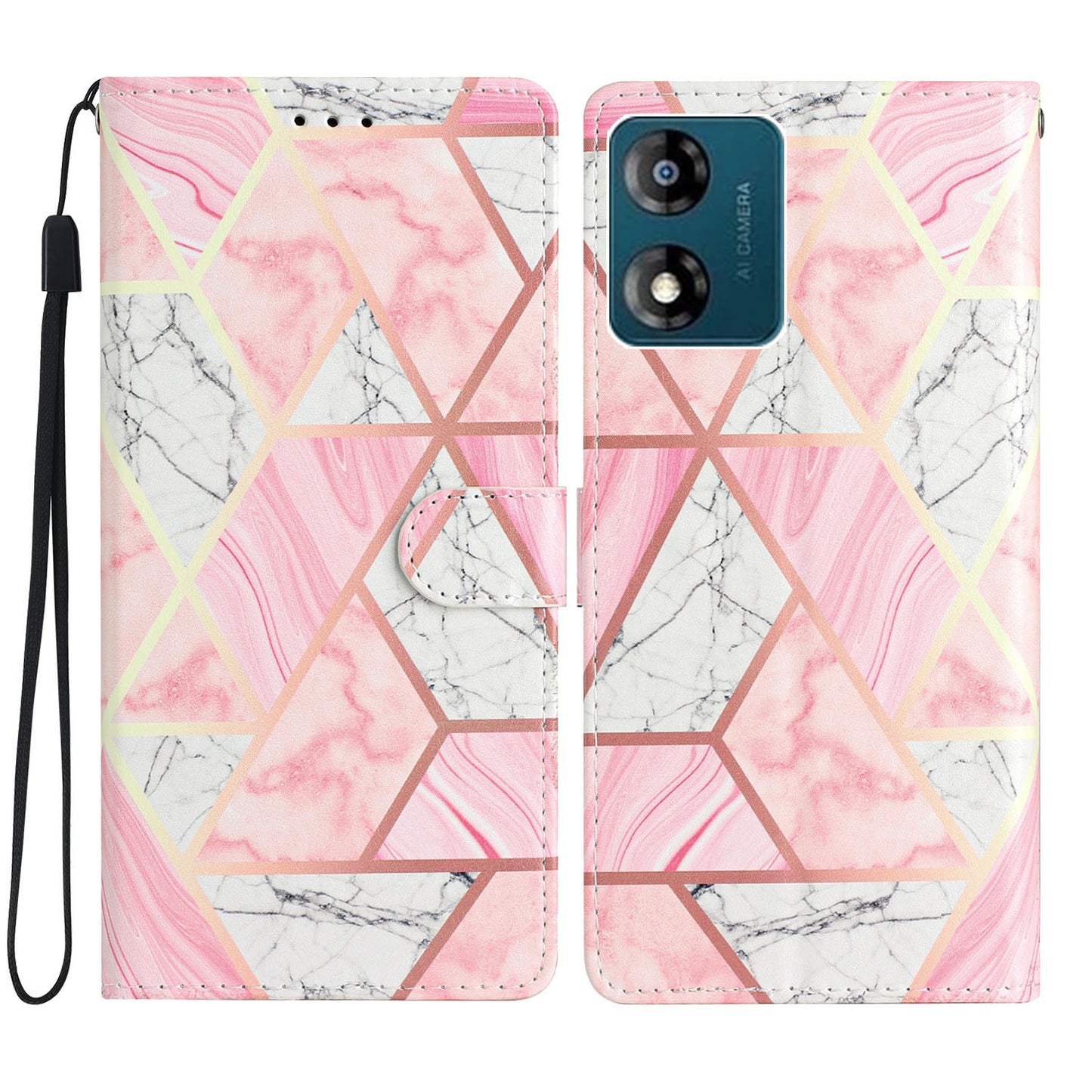 For Motorola Moto E13 4G PU Leather Pattern Printing Phone Case Stand Wallet Flip Phone Cover with Strap