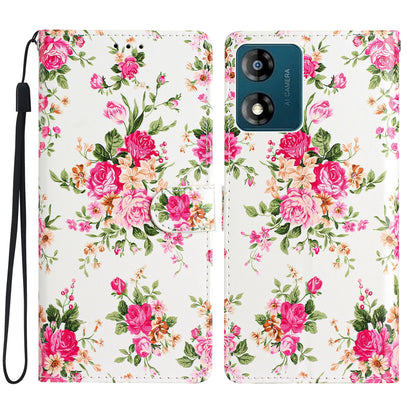 For Motorola Moto E13 4G PU Leather Pattern Printing Phone Case Stand Wallet Flip Phone Cover with Strap