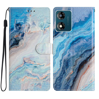 For Motorola Moto E13 4G PU Leather Pattern Printing Phone Case Stand Wallet Flip Phone Cover with Strap