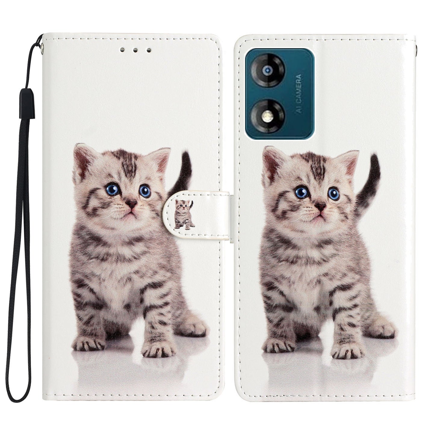 For Motorola Moto E13 4G PU Leather Pattern Printing Phone Case Stand Wallet Flip Phone Cover with Strap