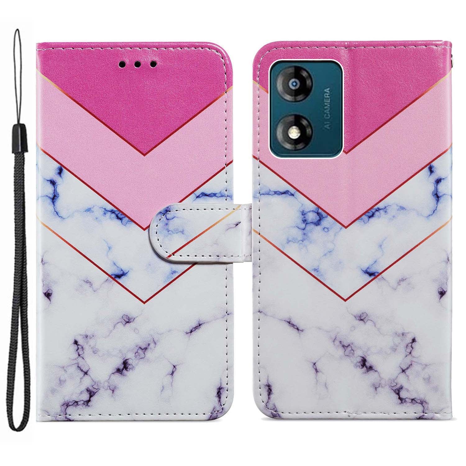 For Motorola Moto E13 4G PU Leather Pattern Printing Phone Case Stand Wallet Flip Phone Cover with Strap