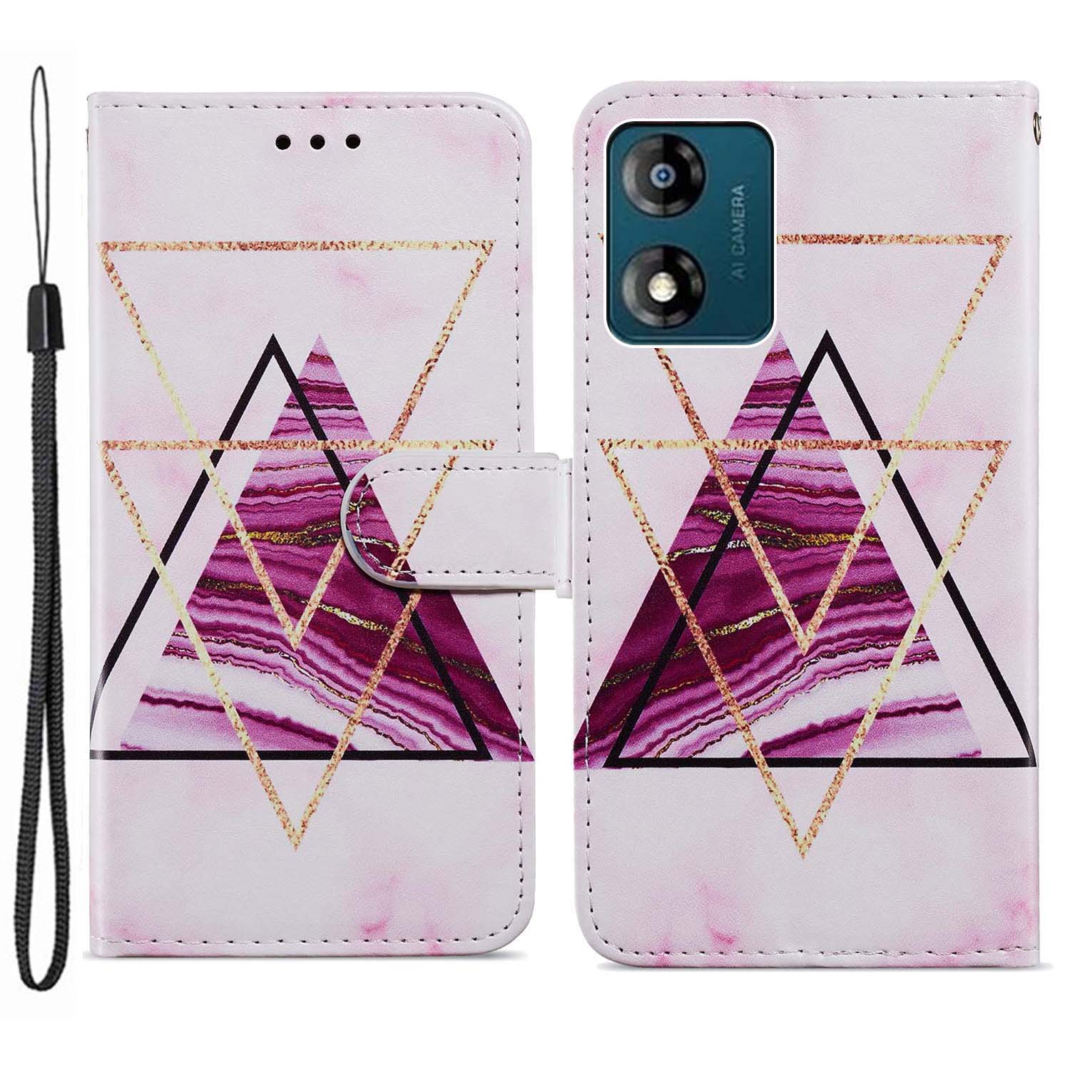 For Motorola Moto E13 4G PU Leather Pattern Printing Phone Case Stand Wallet Flip Phone Cover with Strap