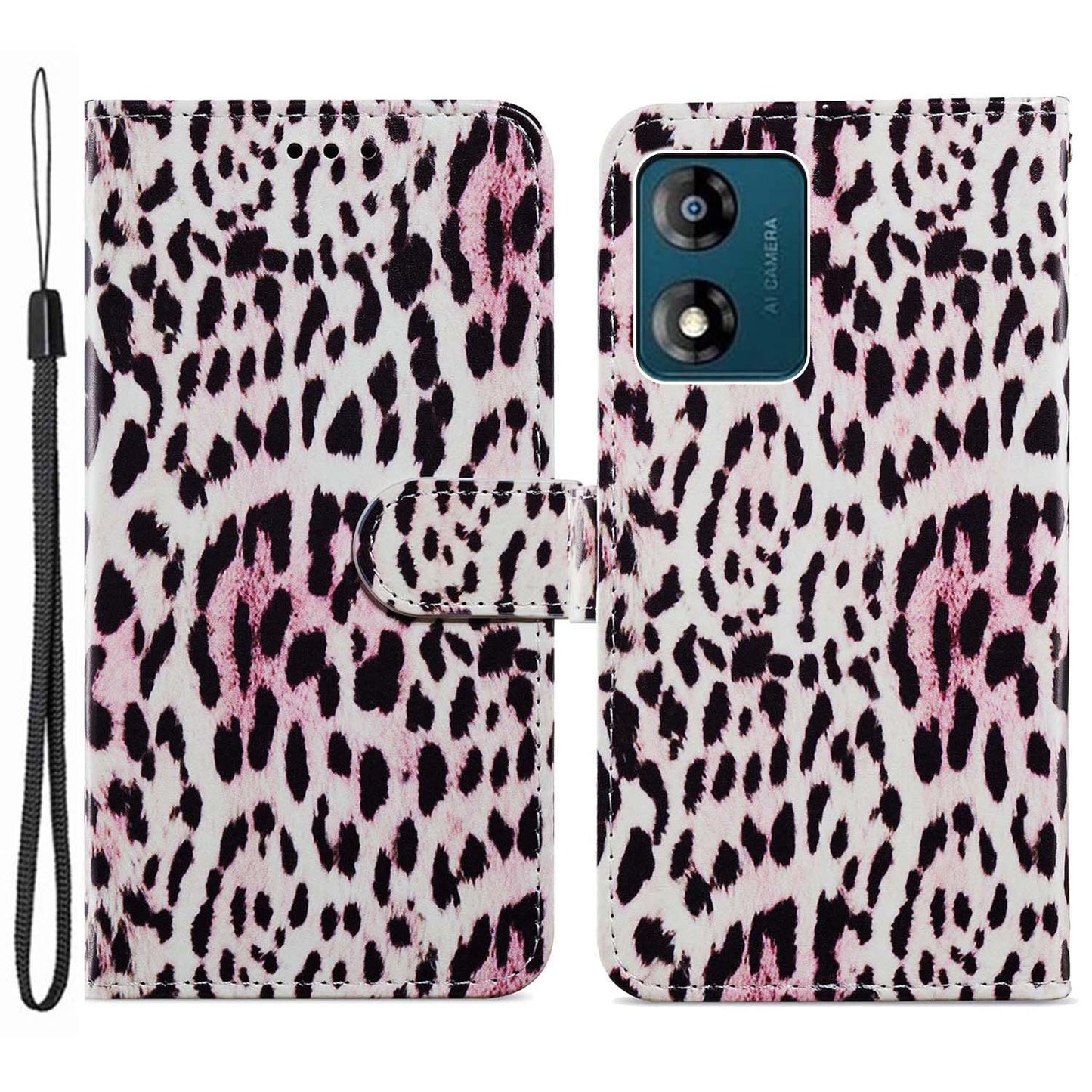 For Motorola Moto E13 4G PU Leather Pattern Printing Phone Case Stand Wallet Flip Phone Cover with Strap