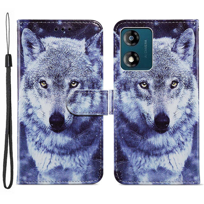 For Motorola Moto E13 4G PU Leather Pattern Printing Phone Case Stand Wallet Flip Phone Cover with Strap