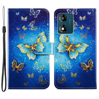 For Motorola Moto E13 4G PU Leather Pattern Printing Phone Case Stand Wallet Flip Phone Cover with Strap