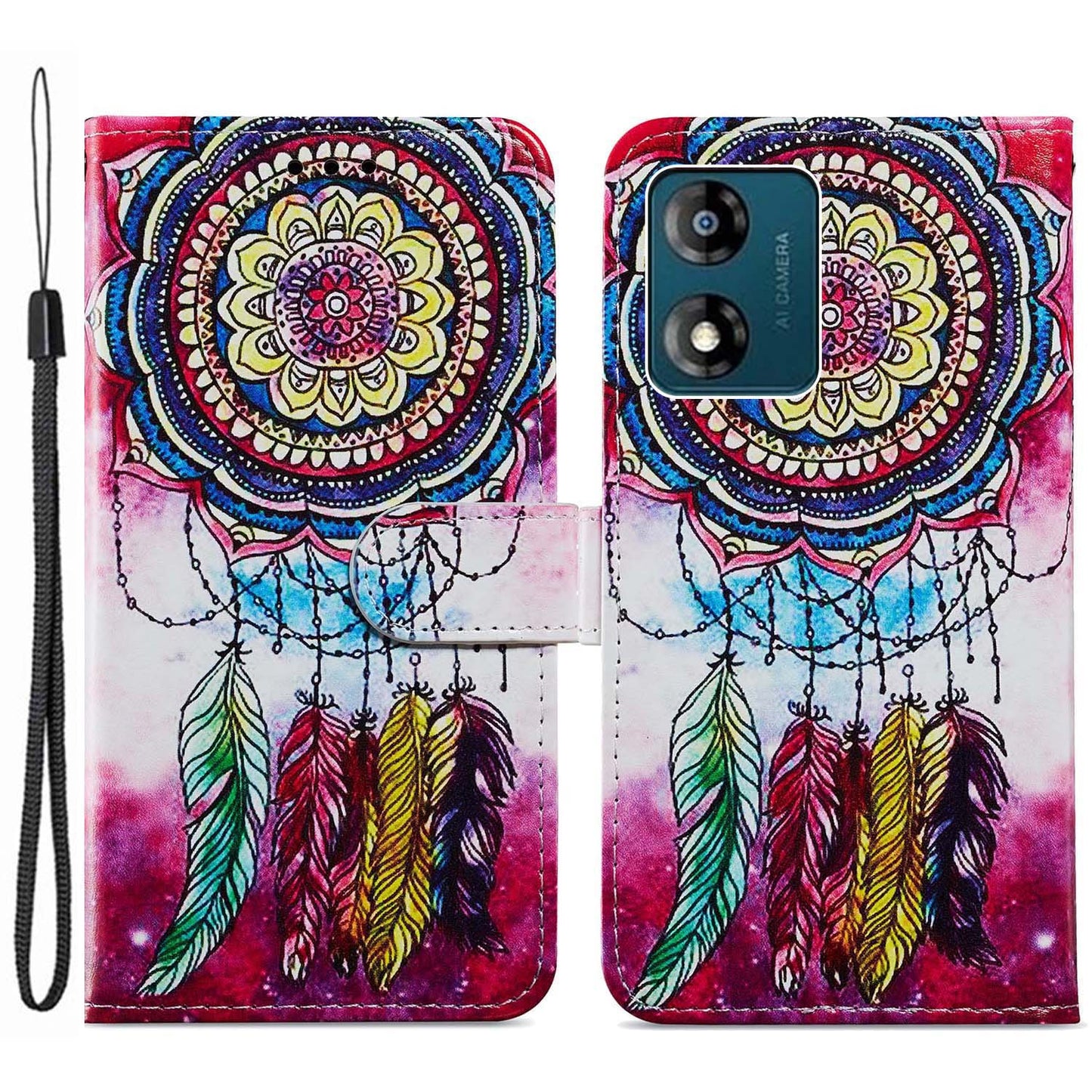 For Motorola Moto E13 4G PU Leather Pattern Printing Phone Case Stand Wallet Flip Phone Cover with Strap