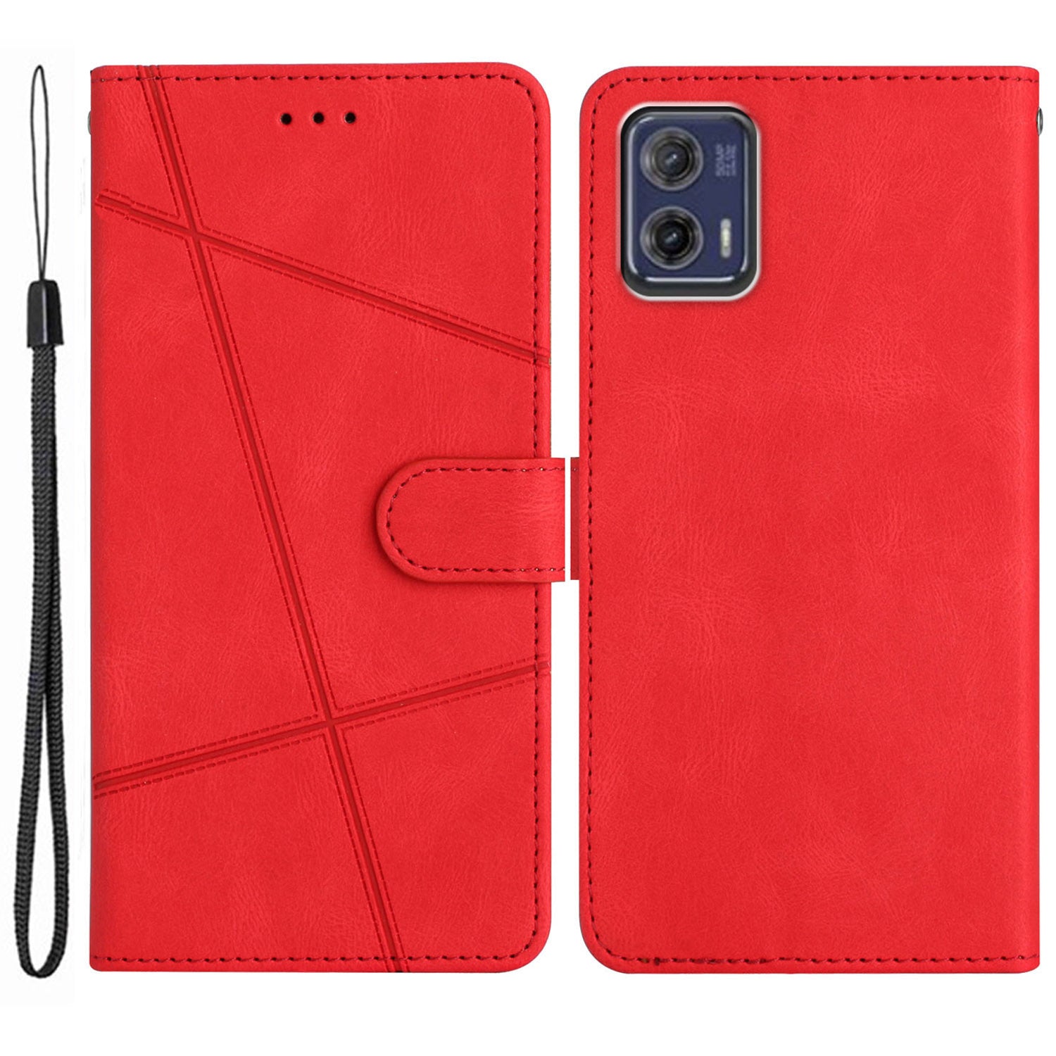 For Motorola Moto G73 5G Imprinted Lines Crazy Horse Texture Leather Wallet Phone Cover Drop-proof Stand Case with Strap