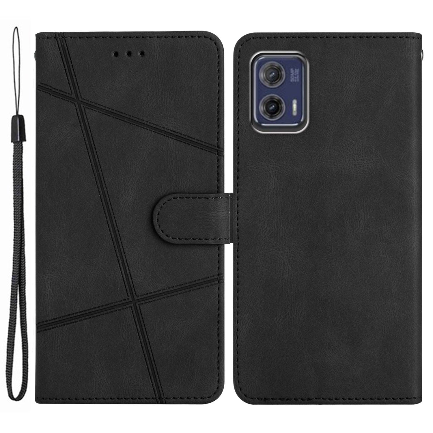 For Motorola Moto G73 5G Imprinted Lines Crazy Horse Texture Leather Wallet Phone Cover Drop-proof Stand Case with Strap