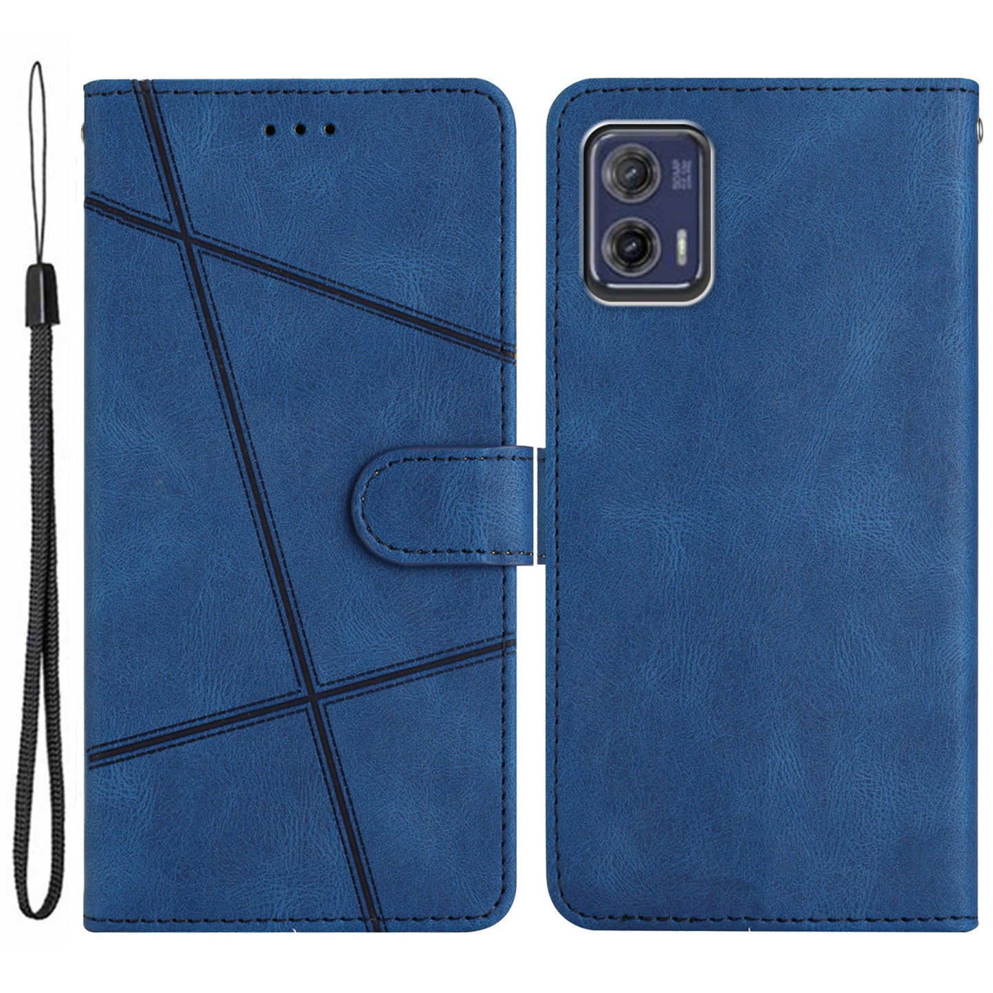 For Motorola Moto G73 5G Imprinted Lines Crazy Horse Texture Leather Wallet Phone Cover Drop-proof Stand Case with Strap