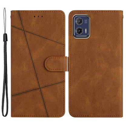 For Motorola Moto G73 5G Imprinted Lines Crazy Horse Texture Leather Wallet Phone Cover Drop-proof Stand Case with Strap