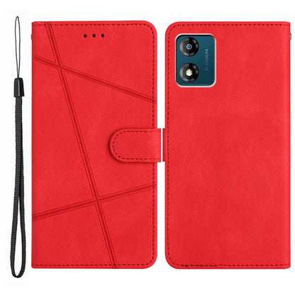 For Motorola Moto E13 4G Imprinted Lines Crazy Horse Texture Phone Case PU Leather Wallet Stand Smartphone Cover with Strap