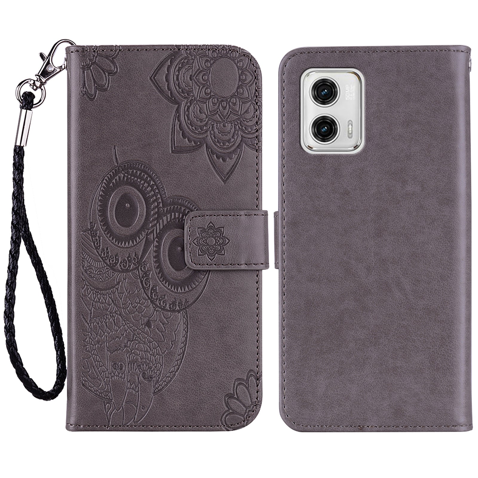 For Motorola Moto G73 5G PU Leather Stand Phone Case Imprinted Owl Flower Phone Wallet Cover