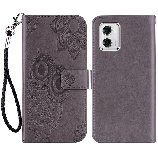 For Motorola Moto G73 5G PU Leather Stand Phone Case Imprinted Owl Flower Phone Wallet Cover