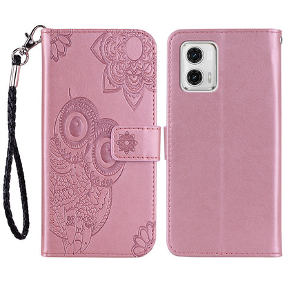 For Motorola Moto G73 5G PU Leather Stand Phone Case Imprinted Owl Flower Phone Wallet Cover