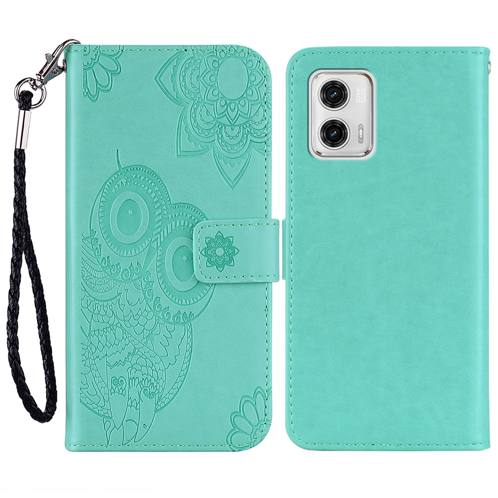 For Motorola Moto G73 5G PU Leather Stand Phone Case Imprinted Owl Flower Phone Wallet Cover