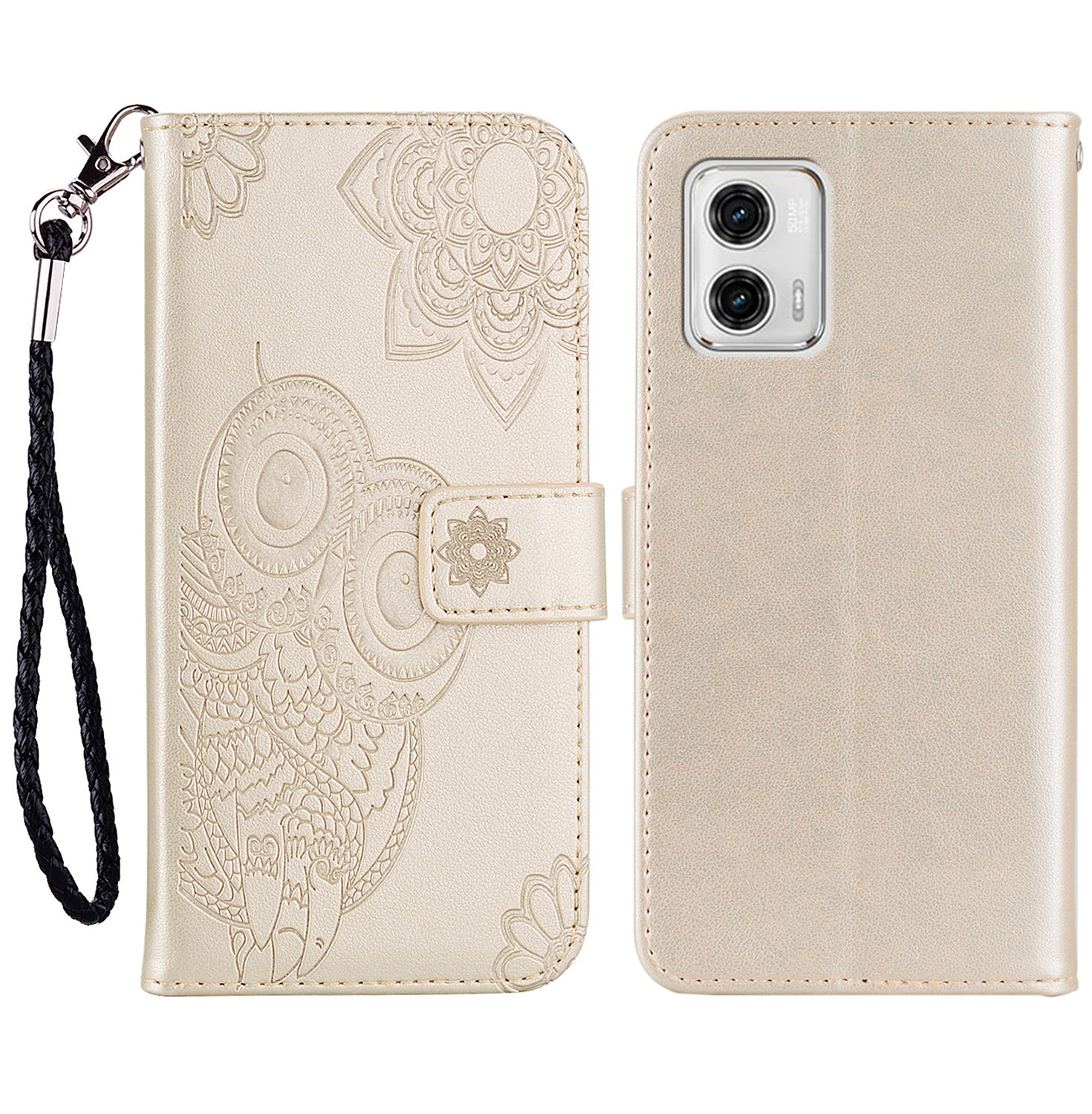 For Motorola Moto G73 5G PU Leather Stand Phone Case Imprinted Owl Flower Phone Wallet Cover