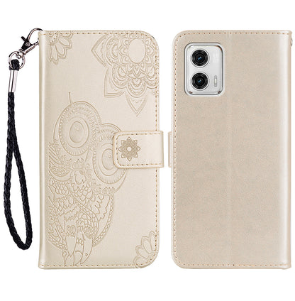 For Motorola Moto G73 5G PU Leather Stand Phone Case Imprinted Owl Flower Phone Wallet Cover